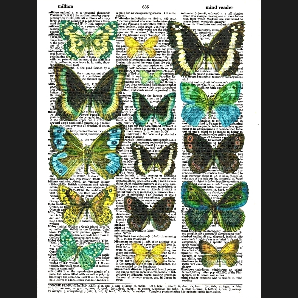 Earthy Butterflies Boho Dictionary Art Print